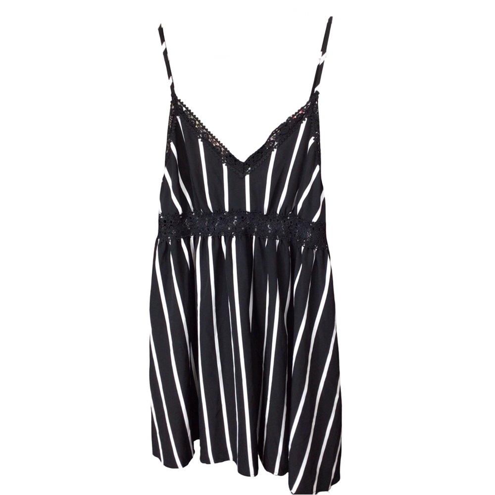 Striped Black and White V-Neck Mini Dress